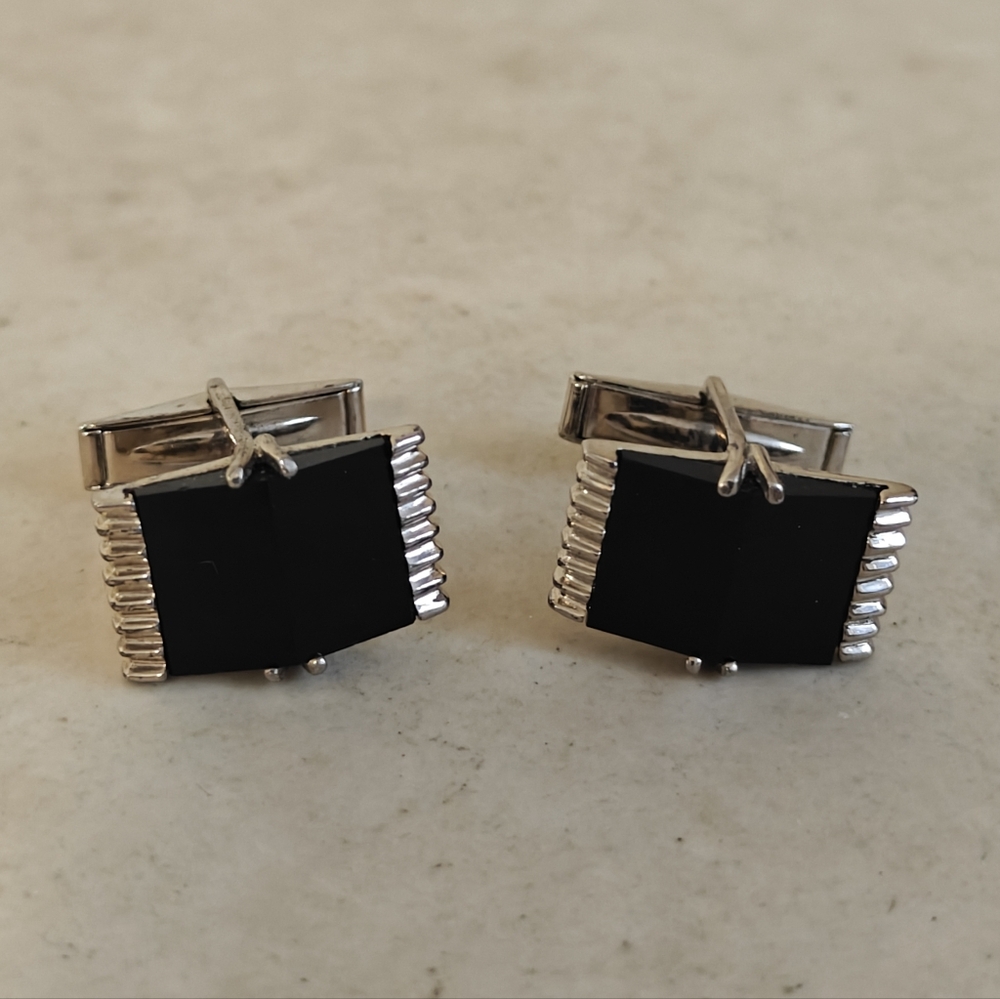 Vintage Black Onyx & Sterling Silver Cufflinks